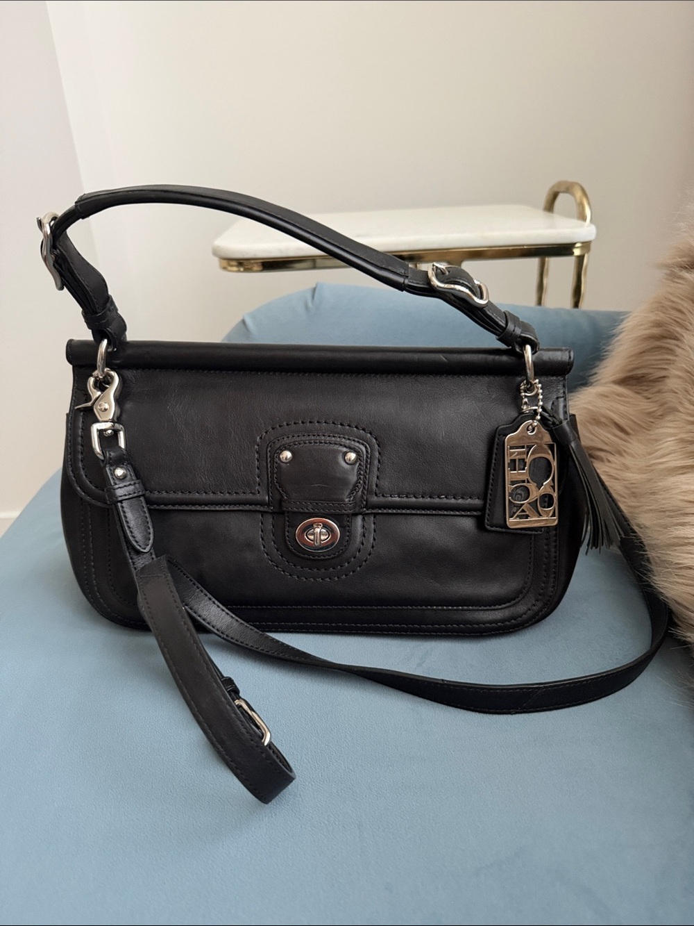 RARE 65 ANNIVERSARY Coach Legacy City Willis Black Leather Turnlock Bag
